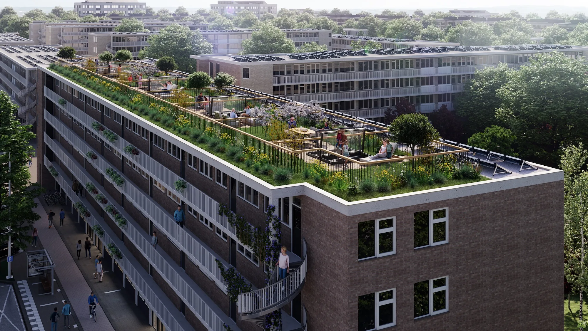 Daktuin op de nieuwe verdieping van de A.J. Ernststraat in Amsterdam