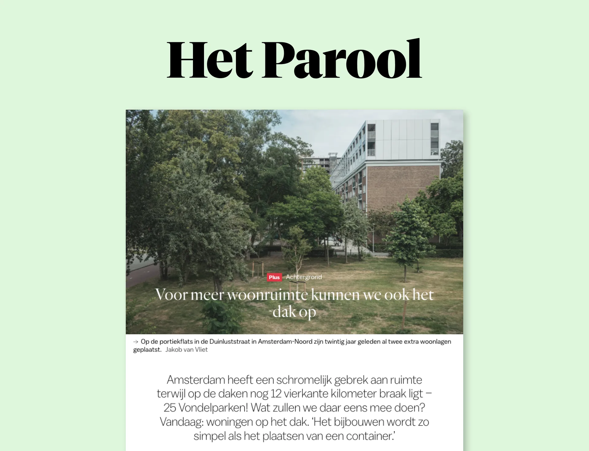 Voorpagina van Het Parool bij het artikel over optoppen in Buitenveldert en Oost.